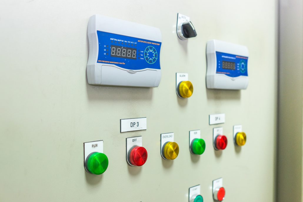 motor-intelligent-protection-relays-on-MDB-power-panel-and-indicator-led-light-and-buttons